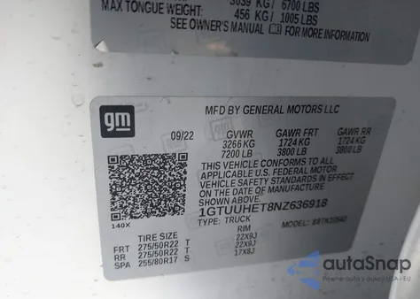 2022 GMC Sierra 1500 из США, поврежденный, VIN 1GTUUHET8NZ636918